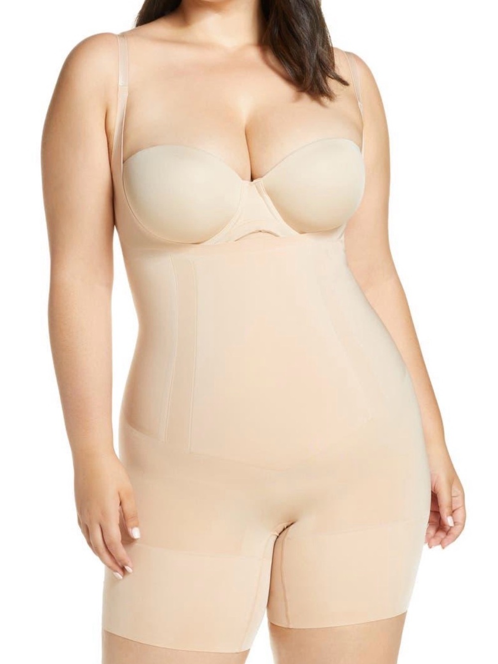 SPANX SPANXsculpt OnCore Open Bust Mid-Thigh Bodysuit 2X Soft Nude